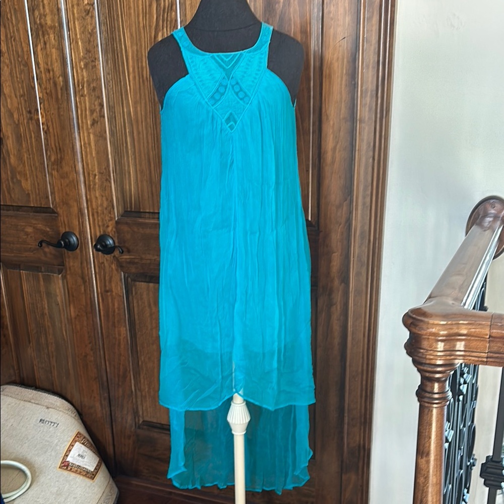 Buffalo David Bitton Blue Asymmetrical Ruched Halter Dress